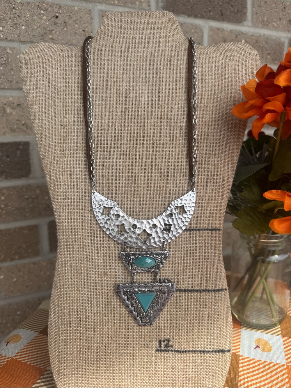 Arizona Jean Co. Turquoise Silver-Tone Geometric Statement Necklace NWT